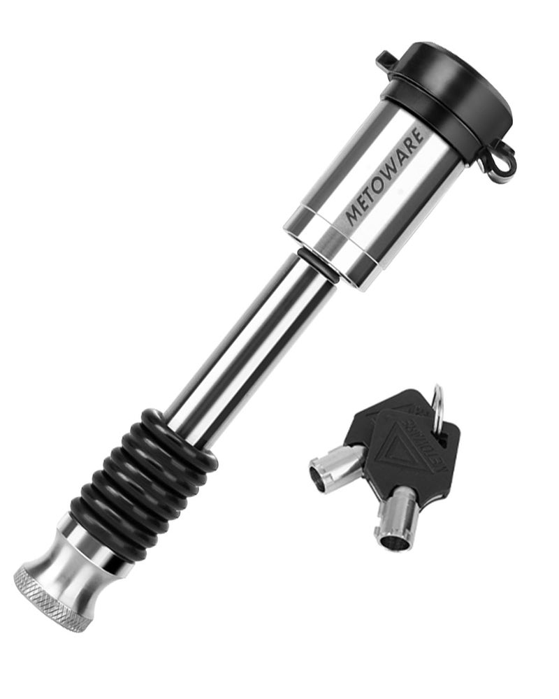 METOWARE Stainless Steel Trailer Hitch Lock - 5/8" Pin for Class III IV Hitches (2" & 2.5" Receivers) - Heavy Duty Anti-Theft Receiver Lock with 8 Anti-Rattle O-Rings & Waterproof Cap - Image 1
